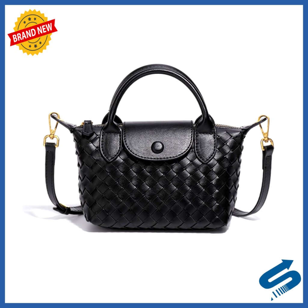 Woven Vegan Leather Crossbody Bag Minimal Dumpling Shape Lightweight Mini Purse